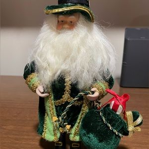 9.5” Tall Irish Santa Claus Cloth Figure, Holiday Decoration, St. Patricks Day.